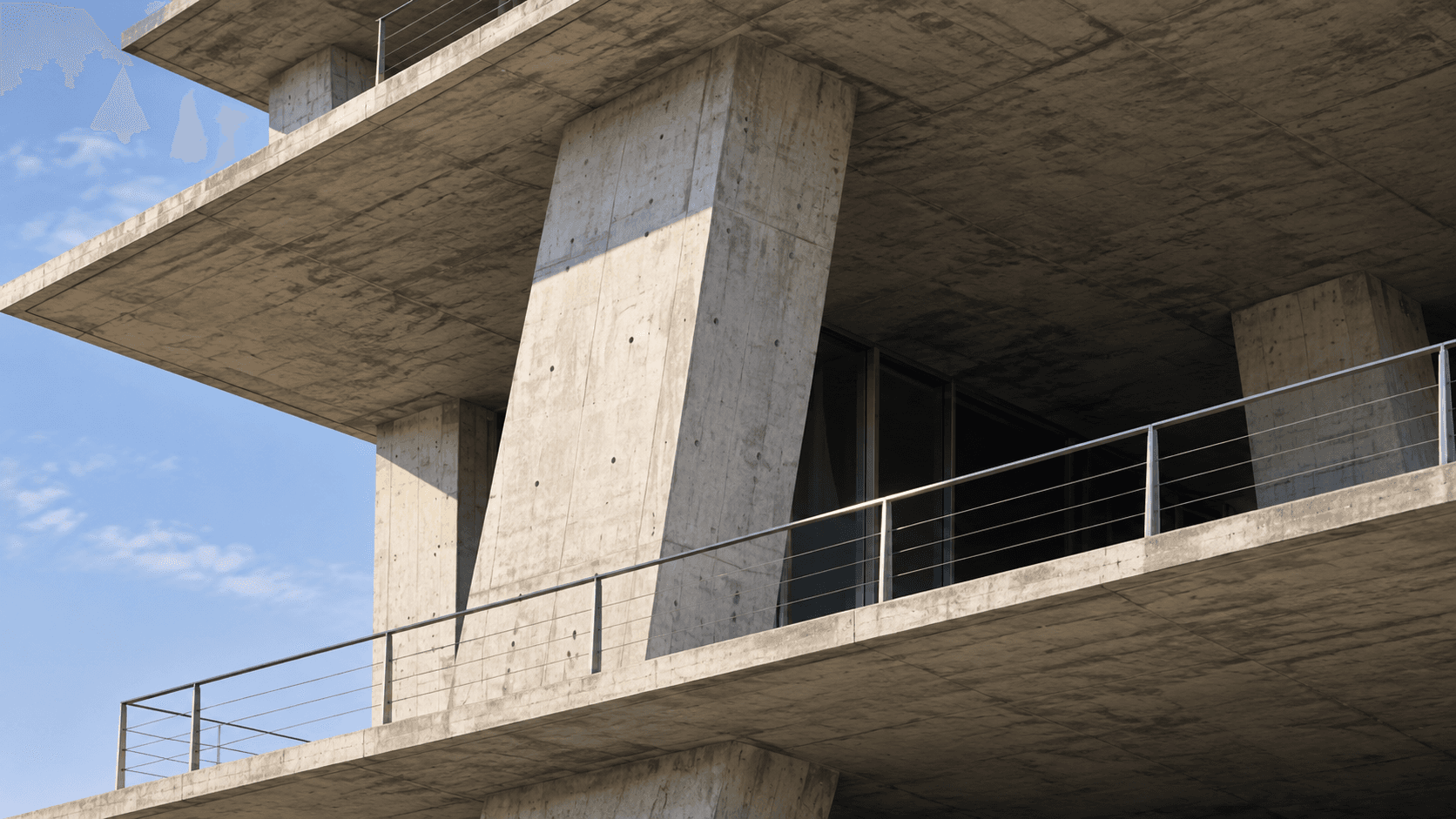 Architectural study of angular concrete columns and cantilevered slabs at 1111 Lincoln Road