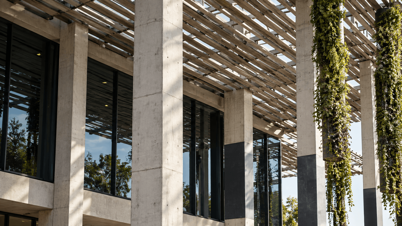 Architectural study of the canopy, columns and hanging gardens at Perez Art Museum Miami